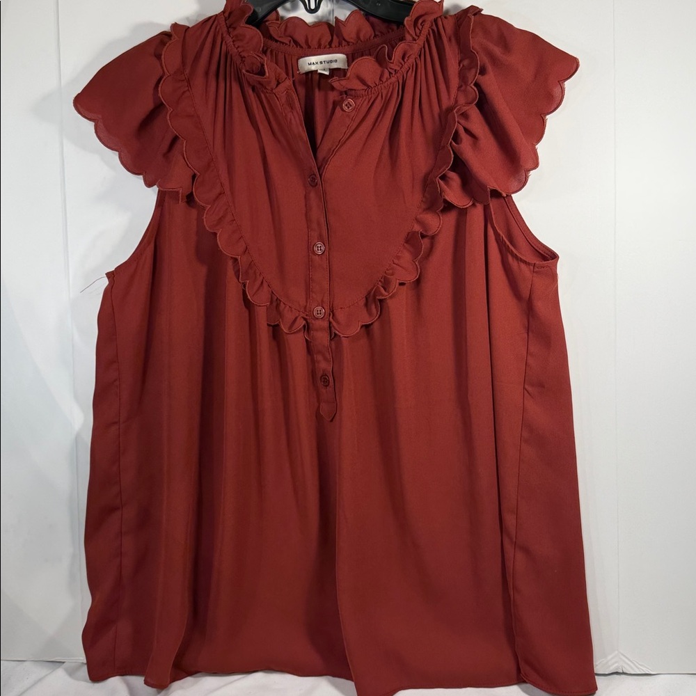 Max Studio Ruffled Button-Down Blouse - Rust - image 1